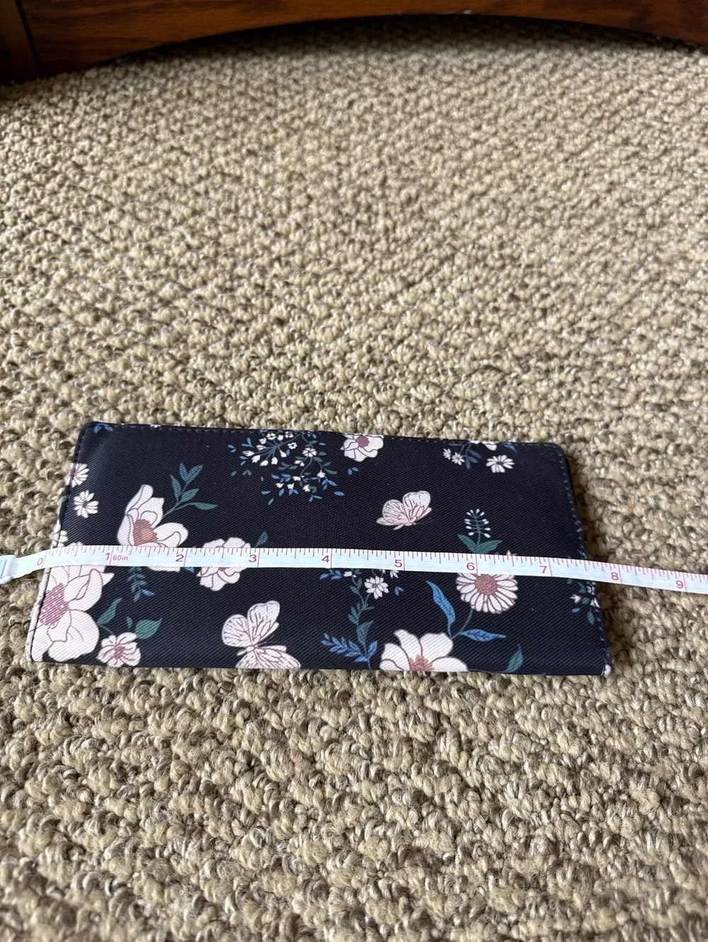 navy floral pattern card wallet